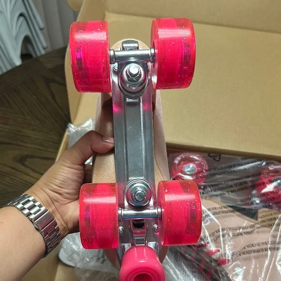 Suede Roller Skates with Pink Accents - Picture 5 of 9